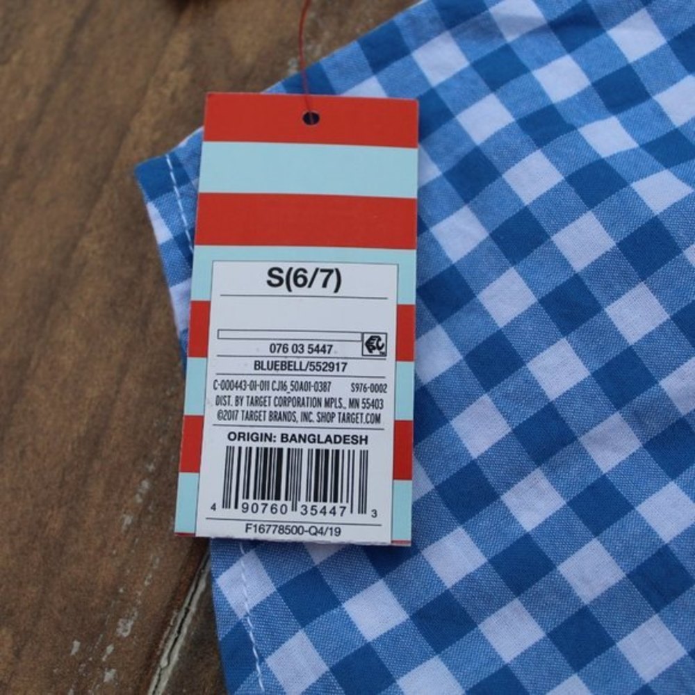 Cat & Jack Blue/White Check Cotton Button Up LS - Picture 5 of 5